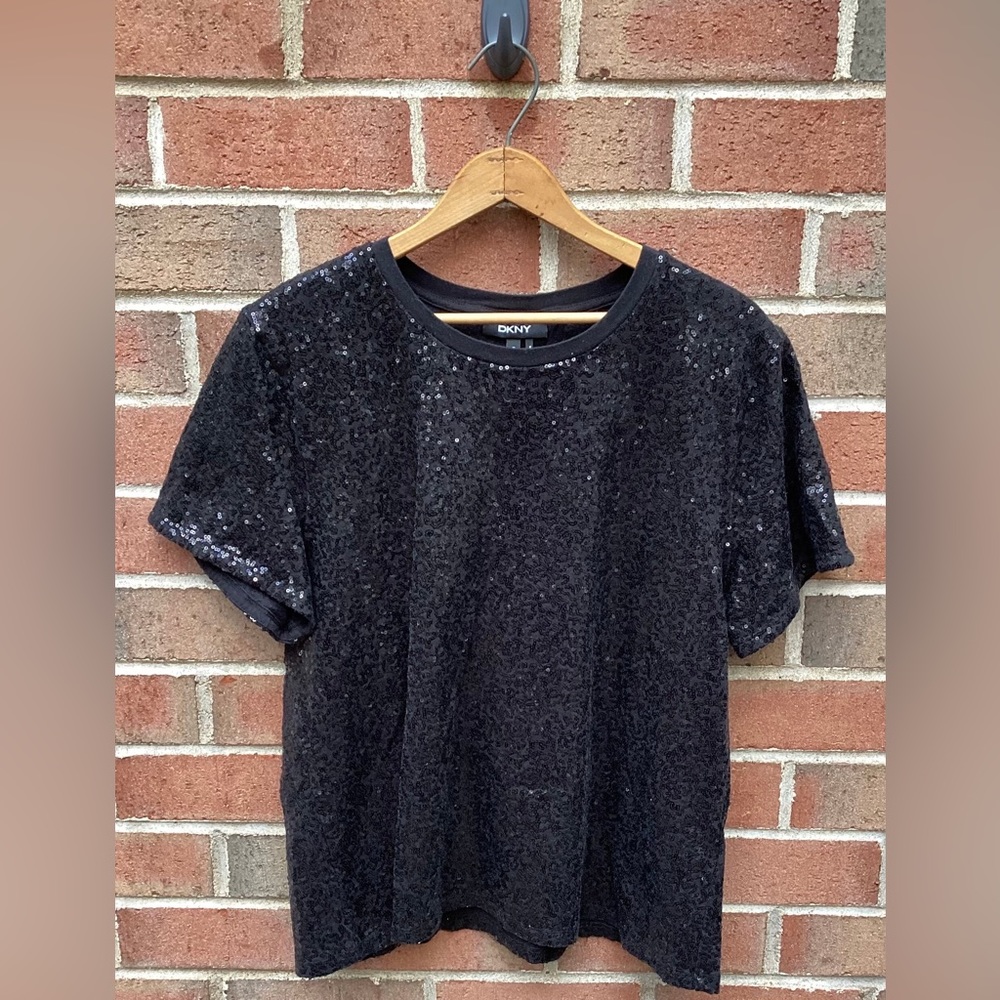 DKNY Black Sequin Short Sleeve Tee